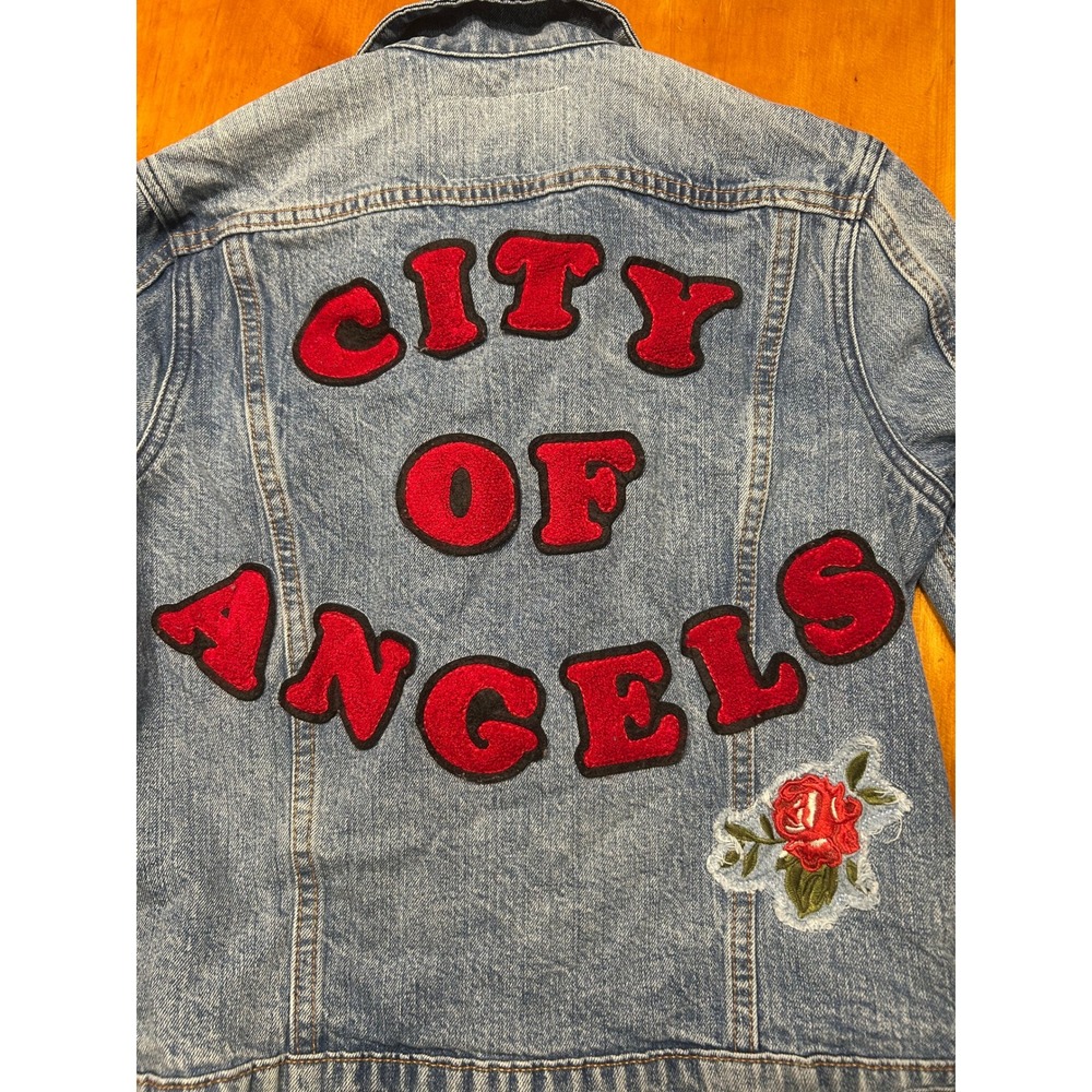 Lucky Brand City of Angels Denim Jacket Womens Small Blue Light Wash Rose Patch - Picture 12 of 13